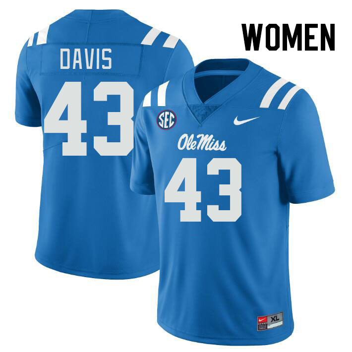 Women #43 Dylan Davis Ole Miss Rebels College Football Jerseys Stitched-Power Blue